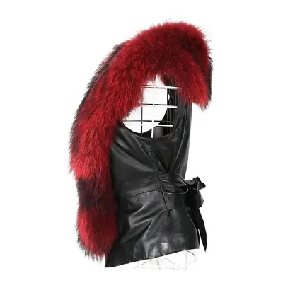 Women Faux Fur Collar Vest Red Black Short Autumn Winter