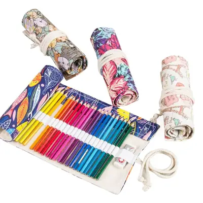 Large Capacity Pen Curtain Children Color Cartoon Pencil Storage Bag Simple Fabric Printing Black Finishing Special Pencil Bag