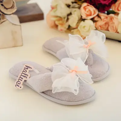 halluci Summer Super Soft Short Velvet Flip-Flops Cute Bow Non-Slip Waterproof Women's Home Shops