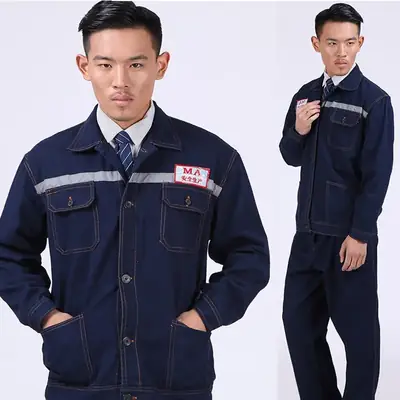 MA Safety Logo Cowboy Overalls Blue Labor Protection Coat