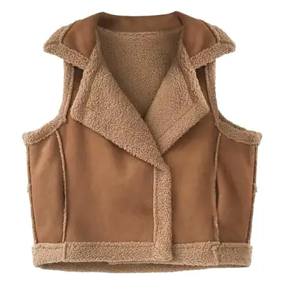 Lamb Wool Waistcoat Vest Hooded Coat for Women Winter
