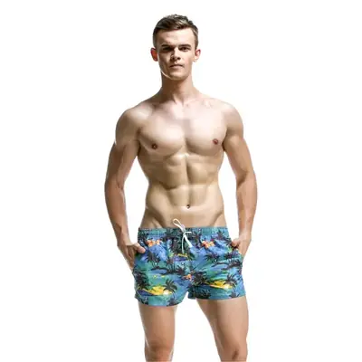 Xibin Men's Tropical Print Beach Shorts Loose Fit Quick Dry