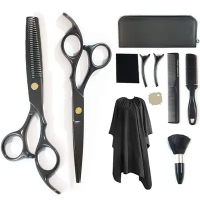 Black Haircut Scissors Set with Thinning Tool