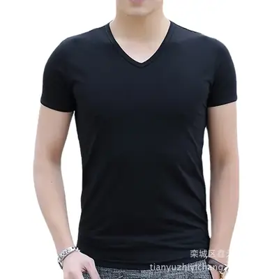 Men's Deep Blue Short Sleeve T-Shirt Modal Slim Fit Large