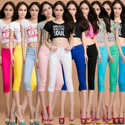 Women Capri Jeans Blue Korean Style Slimming Pencil Pants