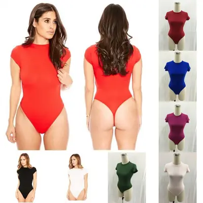 Red Short Sleeve One-Piece Body Suit for Women