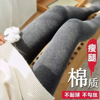 Women Fleece Leggings Light Gray Vertical Striped Warm Winter