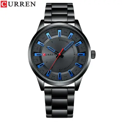 Men's Waterproof Steel Band Quartz Watch Blue Dial