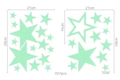 Luminous Star Wall Stickers Green 21x14cm
