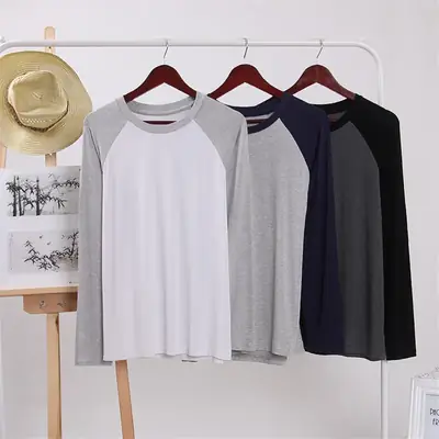 Men Raglan Sleeve T-Shirt Grey White Spinning