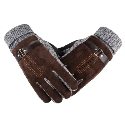 Men's Pigskin Winter Gloves Warm Touch Screen Cycling