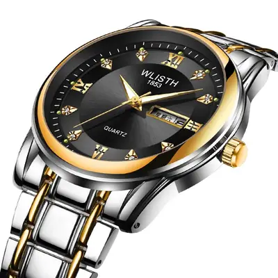 Men's Waterproof Quartz Steel Band Watch with Double Calendar