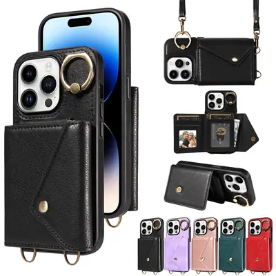 Purple iPhone 16 Litchi Ring Buckle Phone Case