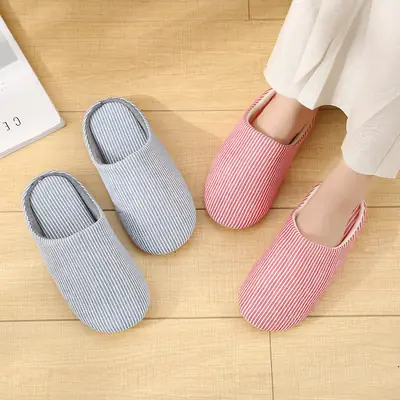 Machine washable soft bottom Japanese style home wooden floor silent indoor slippers spring, summer, autumn and winter men's and women's cotton slippers