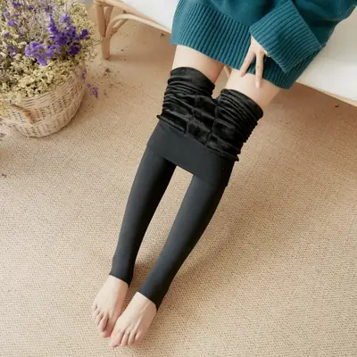 Fleece Lined Thick Pearl Velvet Leggings Winter Warm
