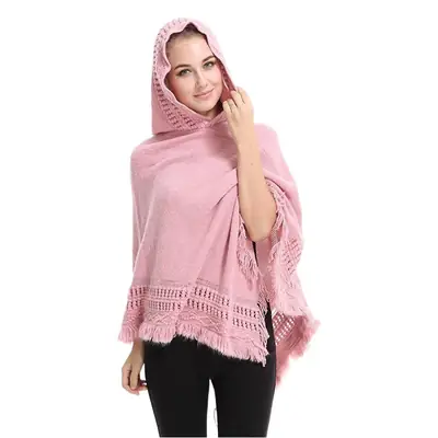 Women's Cream Knitted Hooded Shawl Large