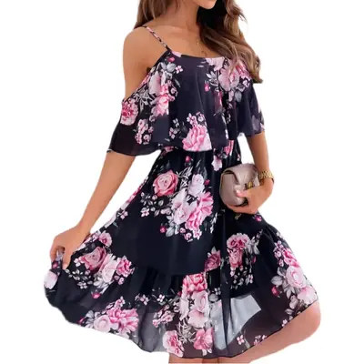 Pink Floral Chiffon 2-Piece Summer Dress