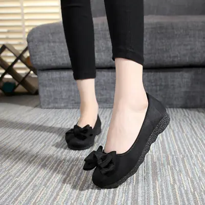 Women's Grey Bow Flat Shoes with Bow Decor