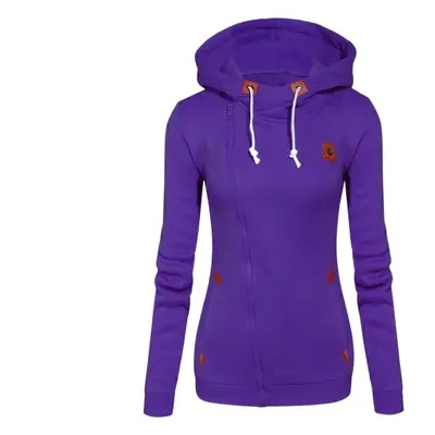 Women Grey Hooded Zipper Sweater with Orange Logo