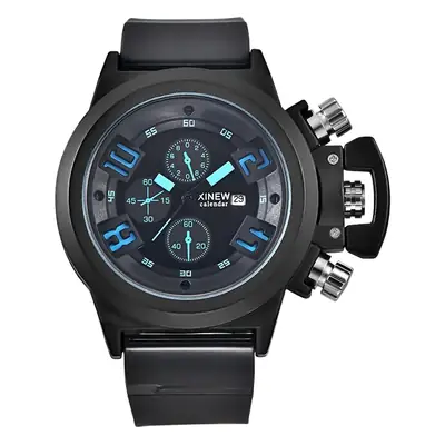 Men's Black Chronograph Watch with Red Buttons