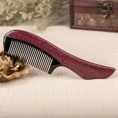 Red Sandalwood Hair Comb with Handle for Styling