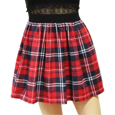 Red Plaid High Waist Skirt for Women