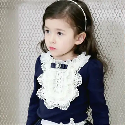 Girls Cotton Lace T-Shirt Pink Round Neck