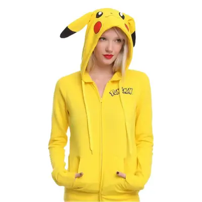 Women Cartoon Hooded Hoodie Yellow Pikachu
