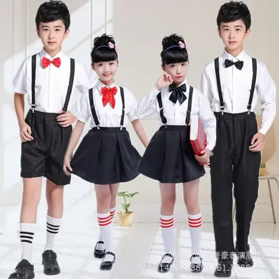 Kids Chorus Uniform White Shirt Black Pants with Bow Tie