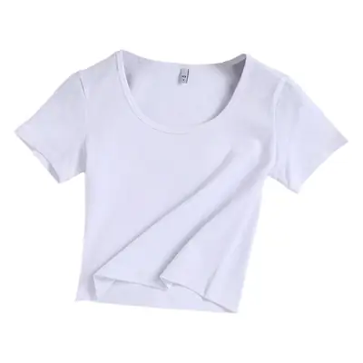 Women White Cotton Round Neck T-Shirt Short Sleeve