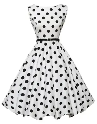 Polka Dot Belted Skirt Dress White Black