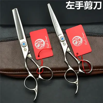 Purple Dragon Silver Barber Scissors 6.0 Inch Left Hand