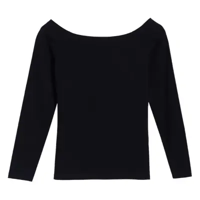 Black Long Sleeve Off-Shoulder Women's T-Shirt