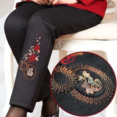 Elderly Women Stretch Waist Pants Black Cotton Loose Spring Autumn