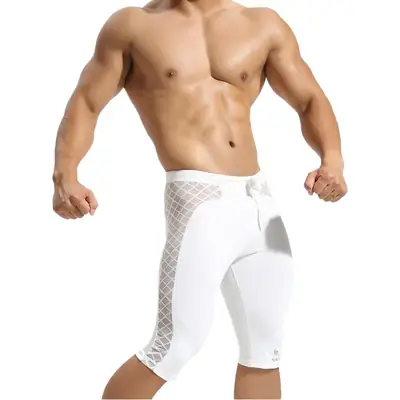 Men Blue Mesh Sports Pants Capri Length