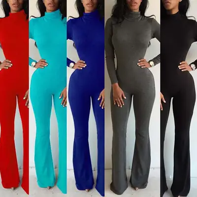 Women Back Zipper Jumpsuit Grey Elastic Slim Fit