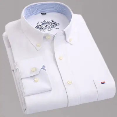 Light Blue Thin Men Long Sleeve Cotton Shirt Middle Age