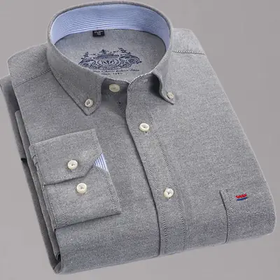 Men's Light Blue Cotton Long Sleeve Shirt Non-Ironing Loose Fit