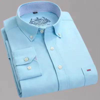 Men Cotton Blue Long Sleeve Shirt Medium