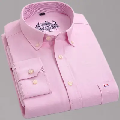 Spring Men Cotton Long Sleeve Shirt Blue Large