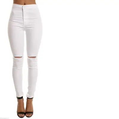 White Slim Fit Ripped Knee Jeans for Women