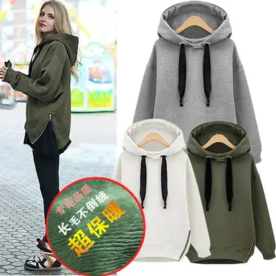 Women Fleece Lined Hoodie Long Sleeve Olive Green
