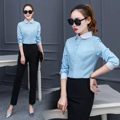 New Sky Blue Slim Fit Long Sleeve Shirt for Women