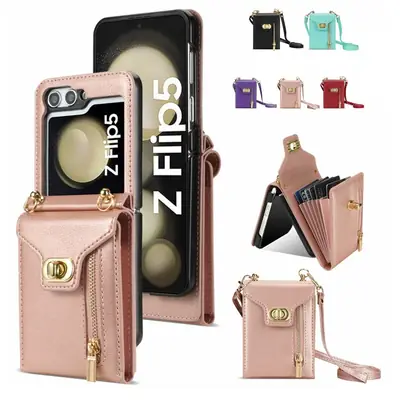 Black Foldable Zflip Cover with Multi-Card & Lanyard