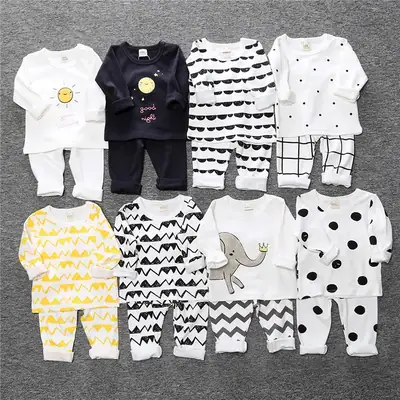 Children Cotton Pajama Set Yellow White Chevron Print