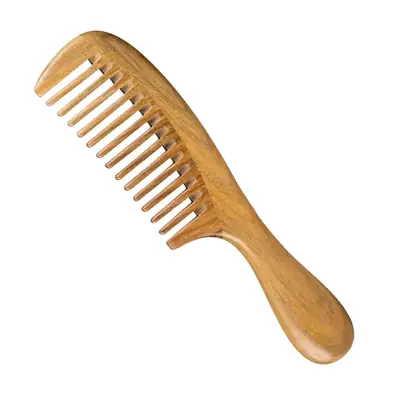 Wooden Hair Comb Thick Handle Green Sandalwood Wide Tooth