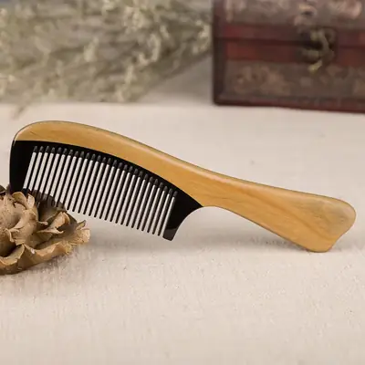 Wooden Hair Comb with Green Sandalwood Design