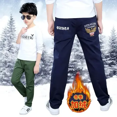 Children's Cotton Fleece Pants Green Large Autumn Winter