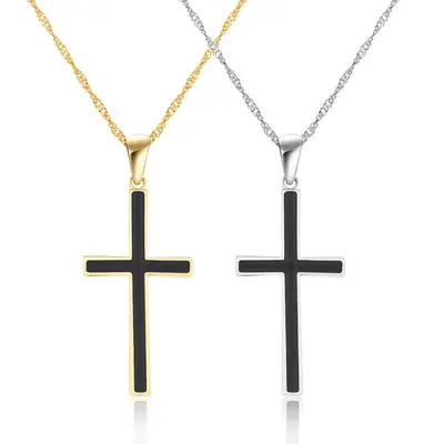 Classic Cross Pendant Necklace Gold Black 18K Gold 161 Couple