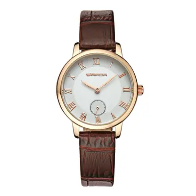 Men's Black Leather Strap Quartz Watch with Roman Numeral
